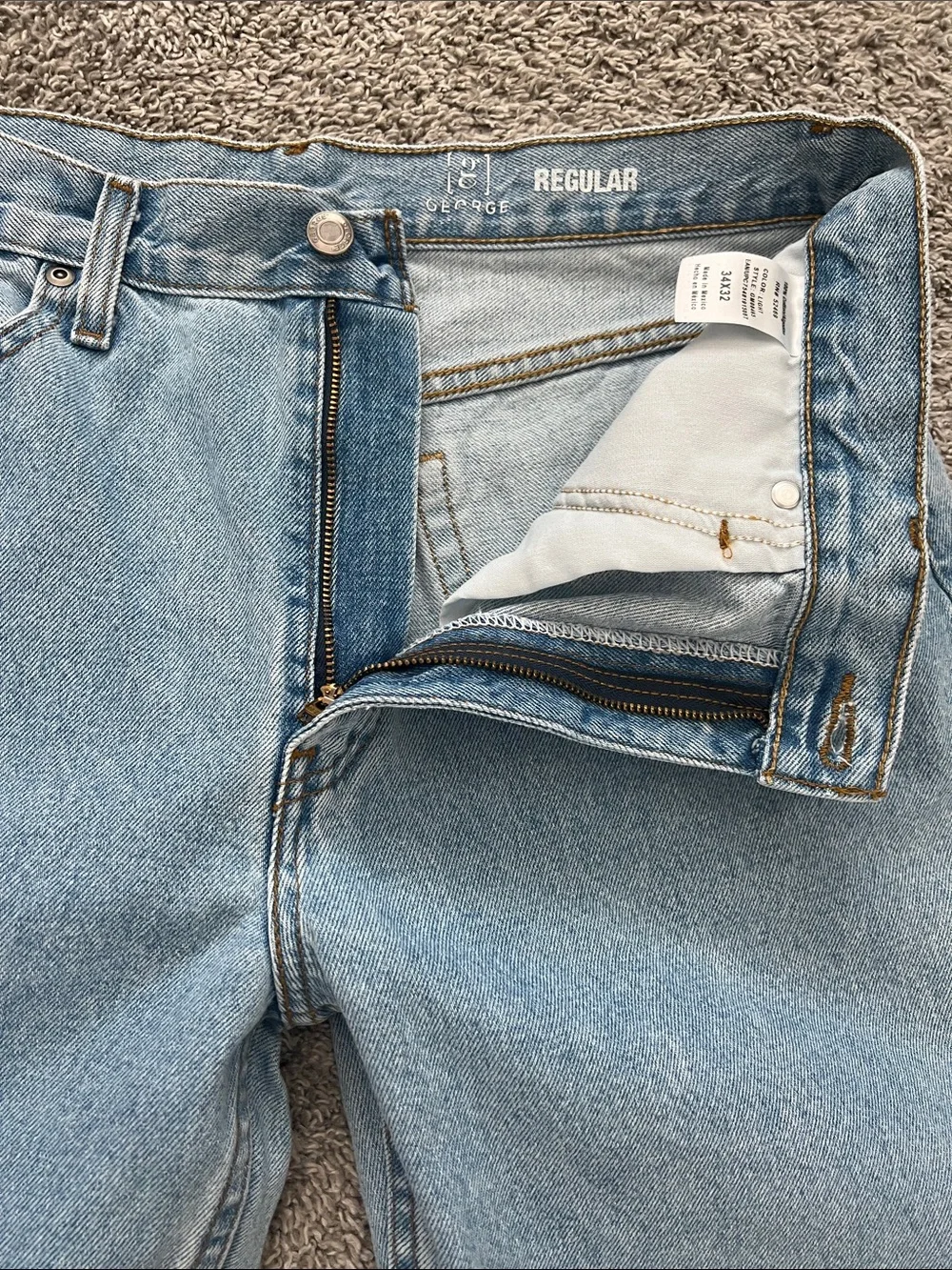 George Men's Regular Fit Straight Cotton Jeans Light Wash - Size 34x32